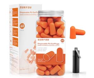 SURFOU Tappi Orecchie Dormire, 60 Paia, Riduzione Rumore 38 dB, Riutilizzabili e Confortevoli, Ideali per Russare, Studio, Viaggio, Moto, Ufficio, Dormitori Laterali, Arancione