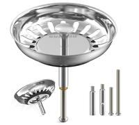 SURFOU Tappo Lavandino Cucina 79mm in Acciaio Inox, Filtro per Lavello, 2 Perni Eccentrici Regolabile e 1 Perno in Inossidabile, Accessori Universali per Scarico Tappi piletta