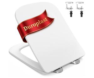SURFOU Tavoletta WC Universale Forma Quadrata con Chiusura Ammortizzata | Copriwater in Urea-Formaldeide, Supporta fino a 200 kg, Sedile WC con Sgancio Rapido a Pulsante, Facile da Pulire