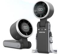 SURFOU Ventilatore Portatile 4000mAh, USB Ricaricabile con 5 Velocità e Display LED, 3 in 1 Pieghevole, da Tavolo o da Collo, con Flusso d'Aria Potente, per Viaggi, Ufficio ed Esterni (Nero)
