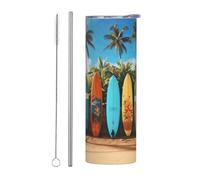 Surf's up - Bicchiere da surf con coperchio e cannuccia, 590 ml, a doppia parete, in acciaio inox, isolante, a prova di perdite, tazza termica da viaggio per bevande calde e fredde