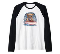 Surf's Up con Cool Teddy Bear e American Surfboard Maglia con Maniche Raglan