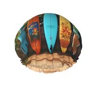 Surf's Up - Cuffia da doccia per tavola da surf, unisex, grande, riutilizzabile, a doppio strato, impermeabile, con fascia elastica, per tutte le acconciature, adatta ai viaggi