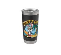 Surfs Up - Tavola da surf con coniglietto e coniglietto, stile retrò, estate Bicchiere termico in acciaio inox doppia parete