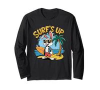 Surfs Up - Tavola da Surf con Coniglietto e Coniglietto, Stile retrò, Estate Maglia a Manica