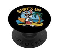 Surfs Up - Tavola da surf con coniglietto e coniglietto, stile retrò, estate PopSockets PopGrip Adesivo