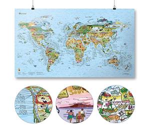 Surftrip Map by Awesome Maps - Mappa del mondo illustrata per i surfisti - riscrivibile - 97,5 x 56 cm