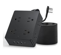 Surge Protector Power Strip, Ultra Thin Flat Plug Extension Cord5ft, 8Outlets4USB Ports(1USB C), 1080J,