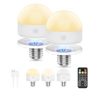 Suright 2 Pezzi Lampadina Ricaricabile Con Telecomando, E27 3 Colori Dimmerabile, Lampadina a Batteria Rimovibile con Batteria e Tempistica per Non Cablato Decorazione Lampade