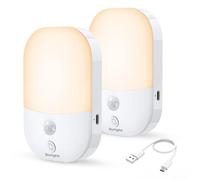 Suright 2 Pezzi Luce Notturna Bambini Ricaricabile Tipo-C, con Sensore di Movimento e 5 Livelli Regolabile Luminosità, LED per Corridoio, Scale, Cucina, Bagno, Bianca Calda