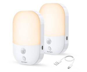 Suright 2 Pezzi Luce Notturna Bambini Ricaricabile Tipo-C, con Sensore di Movimento e 5 Livelli Regolabile Luminosità, LED per Corridoio, Scale, Cucina, Bagno, Bianca Calda