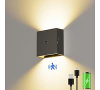 Suright Lampada da Parete con Sensore di Movimento, Applique da Parete Interno con (AUTO/OFF/ON) Modalità, 3000K Bianco Caldo Lampada da Parete Ricaricabile per Camera da Letto, Corridoio, Scale, Nero