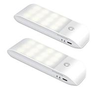 Suright Luce Armadio LED con Sensore di Movimento, 2 Pezzi Luce Notturna Ricaricabile 3 Modalità AUTO/ON/OFF, 4000K Bianca Calda Lampada Guardaroba per Cucina, Scale, Corridoio, Soggiorno, Garage
