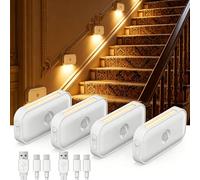Suright Luce Notturna con Sensore di Moviment, 4 Pezzi Ricaricabile Notturne, 5 Livelli di Luminosità (20-125 lm), 2700K,AUTO/OFF/NIGHT 3 Modalità, per Corridoio, Bagno, Scale, Cameretta