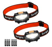 Suright Torcia Frontale LED, Lampada da Testa Leggera(2 Pezzi),Super Luminosa con 3 modalità, Risparmio Energetico COB, Luce di Testa per Bambini, Campeggio, Escursioni, Pesca(6 Batterie Incluse)