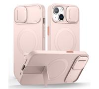 SURITCH Cover Magnetica compatibile con iPhone 13/14, alloggiamento a prova di urti custodia protettiva ultra sottile con coperchio della fotocamera scorrevole e supporto regolabile(rosa)