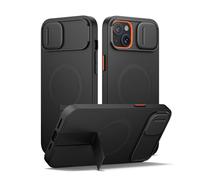 SURITCH Cover Magnetica compatibile con iPhone 14 plus/15 plus, alloggiamento a prova di urti custodia protettiva con coperchio della fotocamera scorrevole e supporto regolabile(nero)