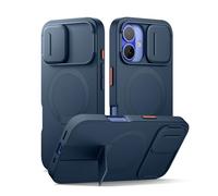 SURITCH Cover Magnetica compatibile con iphone 16, alloggiamento a prova di urti custodia protettiva con coperchio della fotocamera scorrevole e supporto regolabile(blu)