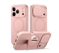 SURITCH Cover Magnetica compatibile con iPhone 17 Pro, alloggiamento a prova di urti custodia protettiva con coperchio della fotocamera e supporto regolabile(rosa)
