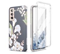 SURITCH Custodia per telefono per Samsung Galaxy S21 6.2 pollici, copertura anteriore con protezione dello schermo integrata protezione completa del corpo custodia protettiva, Calla Lilly