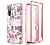 SURITCH for Huawei P30 Pro Case 360 Protection Silicone Back Cover with Built in Screen Protector Slim Thin Bumper Shockproof Case for Huawei P30 Pro Rose Marble