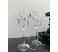 SURJION 2 Pezzi Bicchieri da Champagne, DIY Flute Champagne Matrimonio, Coppa da Champagne, Confezione Regalo Flute Sposi per Fidanzamento, Ricevimento di Nozze (Farfalla)