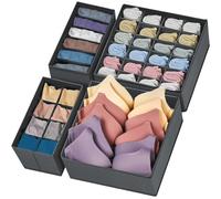 SURLIFE Organizer Cassetti Armadio, Set di 4 Organizzatori per Biancheria Intima Pieghevole, Divisori per Cassetti Salvaspazio, per Reggiseni, Mutande, Calzini, Cintura, Cravatta (GRIGIO SCURO)