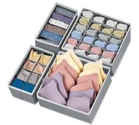 SURLIFE Organizer Cassetti Armadio, Set di 4 Organizzatori per Biancheria Intima Pieghevole, Divisori per Cassetti Salvaspazio, per Reggiseni, Mutande, Calzini, Cintura, Cravatta (GRIGIO CHIARO)