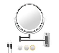 Surluoen Specchio Cosmetico A Parete Lente D'Ingrandimento 1/10X Girevole da 8 Pollici con Braccio di Prolunga Lampada Specchio da Toeletta e da Bagno con 3 Colori