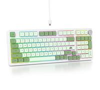 Surmen Tastiera verde cremosa con tastierino numerico, 96% RGB meccanica, hot swap, Thocky cablato personalizzato con manopola per giocatori da ufficio (98 Matcha)