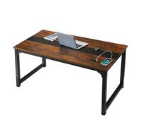 SURMIO Scrivania per computer da 160 cm con porte USB, scrivania per computer da ufficio, grande scrivania in stile moderno, postazione di lavoro mobili per casa e ufficio (Rustica + Nero, 63 x 31,5)