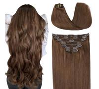 SURNEL Extension a doppia trama di capelli umani con clip, colore castano medio, 7 pezzi, 160 g, 56 cm, lisci come la seta, colore castano medio (7C #4-22)