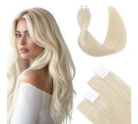 SURNEL Extension capelli naturali adesive invisibili, biondi #60 50 G/20 pezzi 14"/35 cm, estensioni adesive per capelli naturali biondi platino pelle Weft Tape in capelli umani (#60-14)