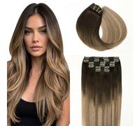 SURNEL Extension Clip Di Capelli Naturali 100 g 35 cm 6 Pezzi Marrone Scuro A Castano E Biondo Sporco Evidenziato Extension Clip Di Umano Reali Capelli Remy(C#2/6/18-35 cm)