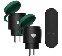 SURNICE Mini prese telecomandate per esterni programmabili IP44, portata 40 m, 2300 W, 2 prese telecomandate e 1 telecomando per decorazione delle vacanze, nero/verde