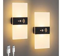 SURPALIG Lampada da parete con sensore di movimento, applique da parete LED ricaricabile, luce notturna magnetica dimmerabile, lampada wireless bianca calda da 3000 K, alimentata a batteria, per