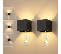 SURPALIG Set di 2 applique da parete a batteria, luce con sensore di movimento da 12 W, luci da parete ricaricabili da 6000 mAh, 3 colori regolabili, lampada da parete a LED per soggiorno, camera da