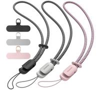 SURPHY 3 Pezzi Corto Cordino per Cellulare,Patch Universale*3,Laccio da Polso in Nylon Intrecciato e Antifurto,Cordino per Fotocamera, Portachiavi,Tessere,24 cm,Nero & Rosa & Grigio