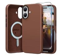 SURPHY Pelle Custodia Magnetica per iPhone 16 Plus 6,7 con Vetro Temperato,Custodia in Premium PU Pelle Protettiva iPhone 16 Plus Case, Compatibile con MagSafe Accessori,Marrone