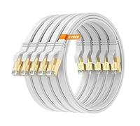 Surplay Confezione da 5 cavi Ethernet Cat8 da 5 m, cavo patch di rete Internet bianco da 40 Gbps, conduttore solido e schermato e filo di terra, linea LAN RJ45 Cat 8 placcata oro con fascetta per hub,