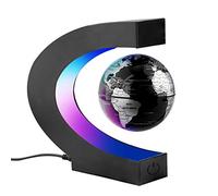 Surplex C Forma Globo Fluttuante con LED a Levitazione Magnetica, Mappamondo Magnetico con Luce LED per Casa Ufficio Decorazione Regali d'Affari Studente Educazione - Nero