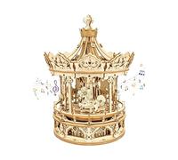 Surplex Carousel Puzzle in Legno 3D (rotante/musica), Tagliato a Laser - Kit Modello Costruzione Meccanico, Artigianato da Terreno di Gioco, per Adolescenti e Adulti