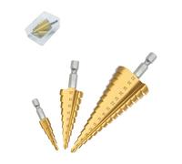 Surplex HSS Trapano in Titanio, 3 Pezzi Punte a Gradini All-in-One Power Drill, Punte Coniche, Fresa Conica Trapano a Gradini, 4-12/4-20/4-32 mm