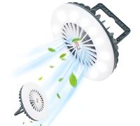 Surplex Lampada da campeggio con ventilatore, 2 in 1 portatile, lampada da tenda LED con gancio e supporto, ricaricabile tramite USB, 2 modalità