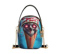 Surreal Ice Cream Cone Skull Blue Women Shoulder Bags Chain Strap Cell Phone Purse Floral Print Ladies Tote Crossbody Satchel, 15 cm × 21,1 cm × 7,9 cm