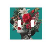 Surreal Red Lips Femminile Fiori sulla Testa Doppia Gang Toggle Light Cover Wall Plate Interruttore Decor Dimensioni standard - 11,4 x 11,4 cm