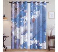 Surreale Animale Farfalla Fiore di ciliegio Gatto Tenda Per Soggiorno e Camera da Letto - Protezione dal sole Tende Termiche con Drappeggio, Blu Cielo, 132L x 158A cm (2 Pannelli) 52"x62"