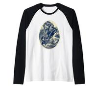 Surreale Coniglio Arte con Onda Giapponese Lepre Ritratto Maglia con Maniche Raglan