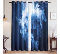 Surreale Teschio Fumo Orrore Tende Per Salotto - Riduzione del rumore Tende Termiche Isolanti a Occhielli, Blu, 168L x 183A cm (2 Pannelli) 66"x72"