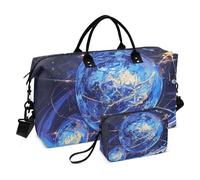 Surrealism Blue-Gold Cosmic Planet Grande borsa da viaggio per la notte Tote e bagaglio da palestra sport borsone con tracolla regolabile per viaggi di lavoro multifunzionale